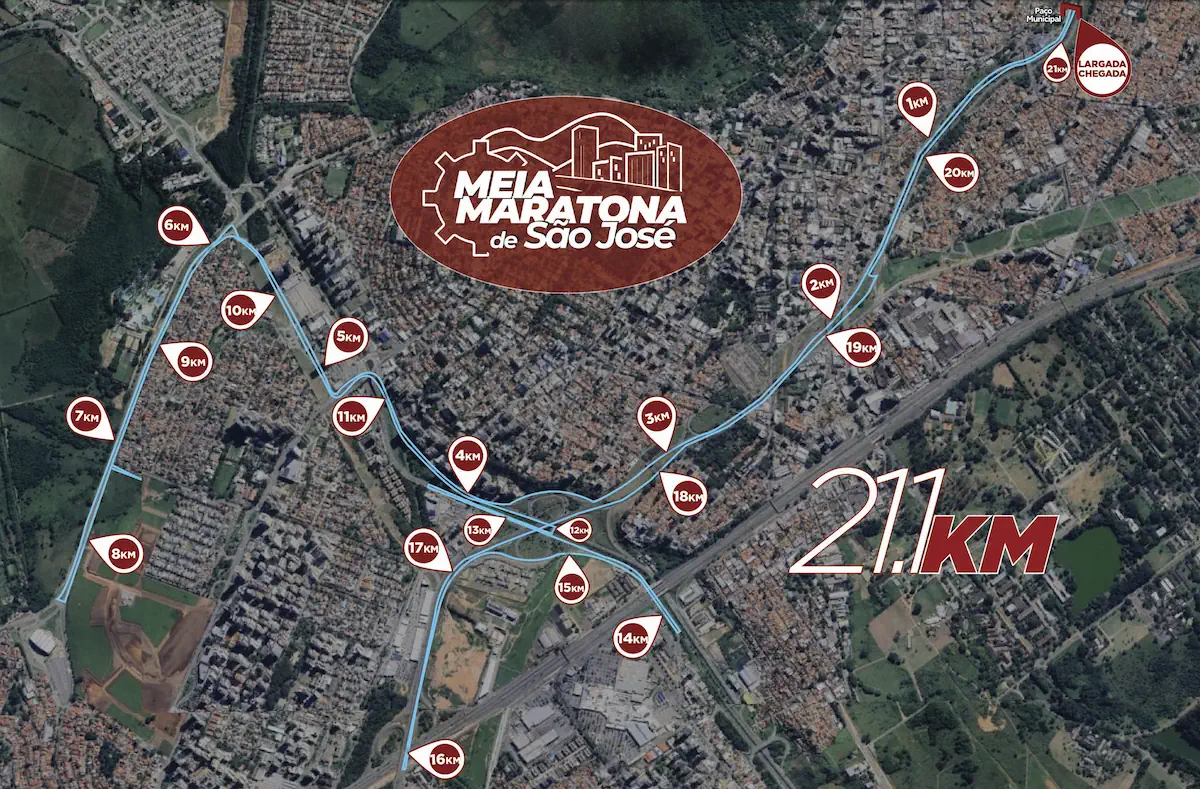 Mapa detalhado do percurso da Meia Maratona.